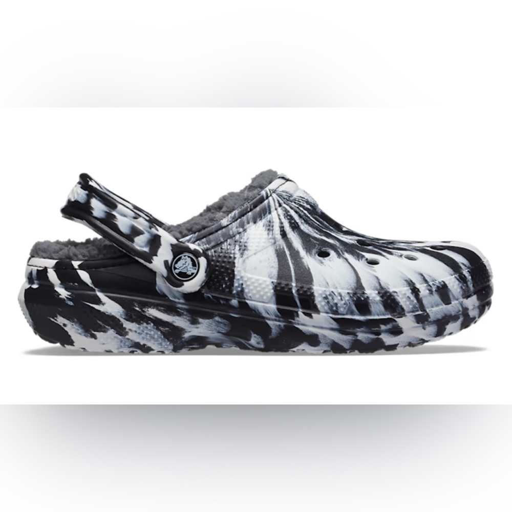 CROC CLASSIC LINED MARBLED CLOG White/Black - Picture 1 of 6